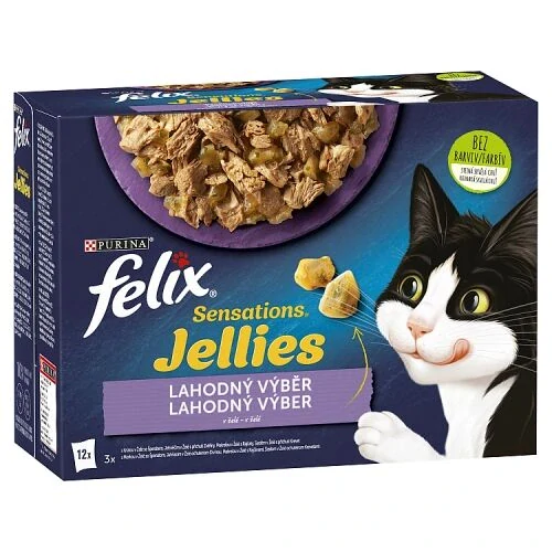 Felix Sensations v želé 12 x 85g krůta špenát, jehněčí s přích.zvěř., makrela s rajčaty, sleď